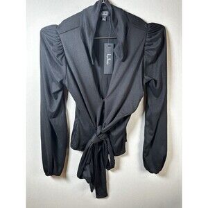 NWT Lulus Puff Sleeve Wrap Blouse Womens S Tie Front V Neck Romantic Soft Chic